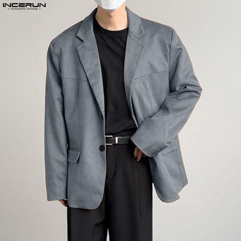 INCERUN Autumn Men Notched Lapel Long Sleeve Suede Blazer Casual Loose Coats