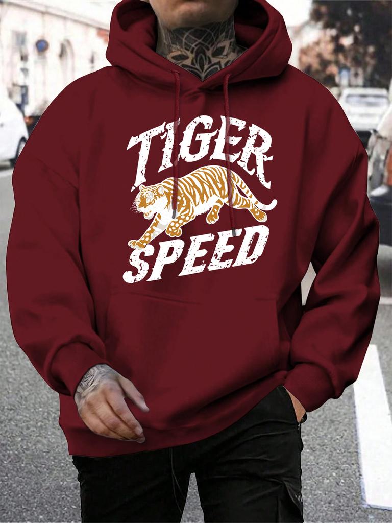 Felpa da uomo con stampa creativa Tiger Speed Harajuku Larga con cappuccio Tutto da abbinare Tasca Pullover da uomo Pile Autunno Unisex Abbigliamento sportivo