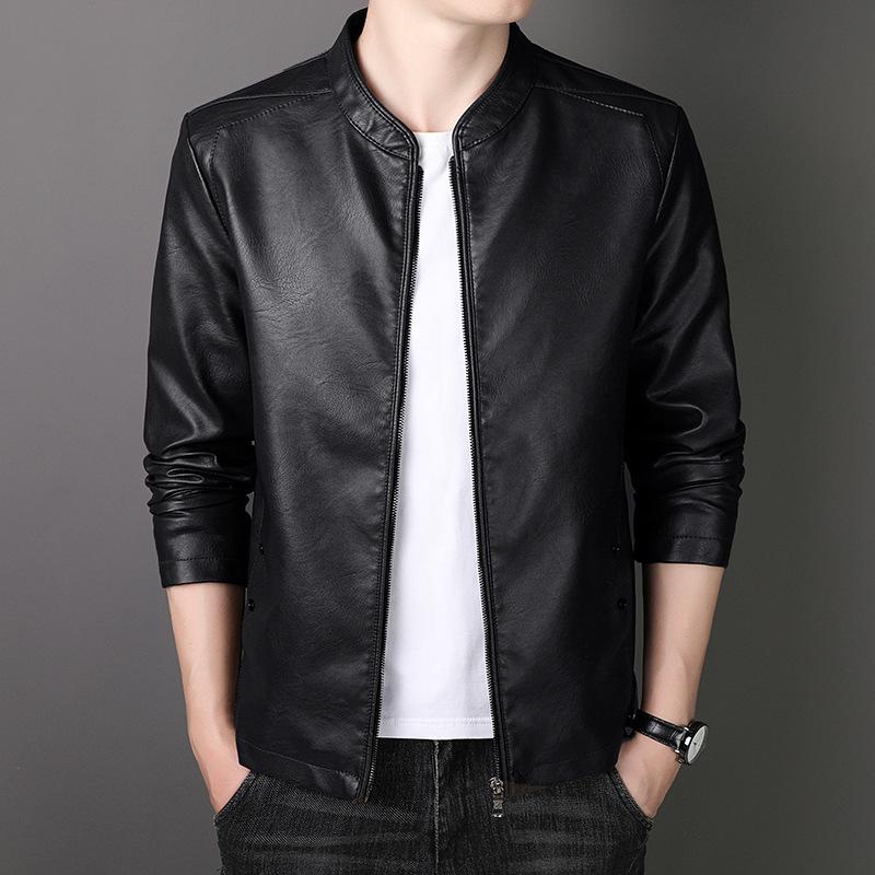 Autumn and Winter New Leather Men's Business Casual Stand Collar Leather Jacket Jacket Dad Suit American Pilot Leather Men