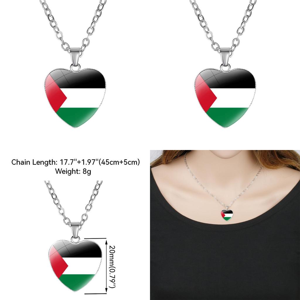 Elegante Halskette mit herzförmigem Anhänger in Form der palästinensischen Flagge für Damen – handgefertigtes Design