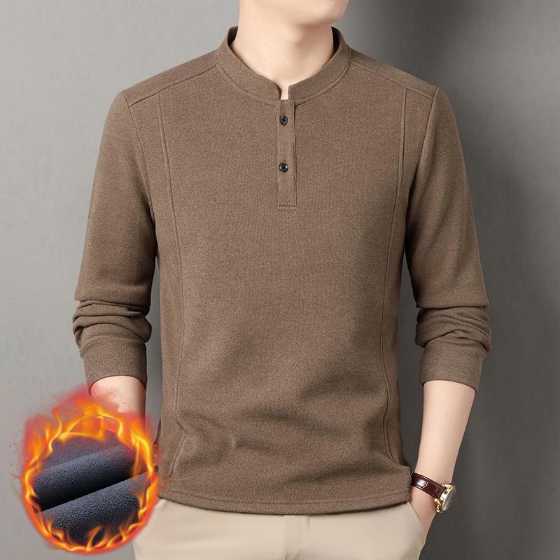 Men's Chinese Style Stand Collar Fleece Sweatshirt - Warm Long Sleeve Base Layer for Autumn/Winter