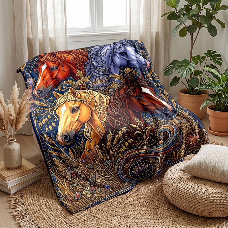 Elegant Horse In Water Theme Blanket Lightweight Warm Flannel Blanket Decorative Throw Blanket for Home Decoration