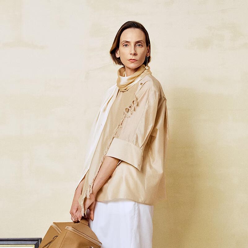 LESS 2025 Autumn Stand Collar Three-Quarter Sleeve Shirt