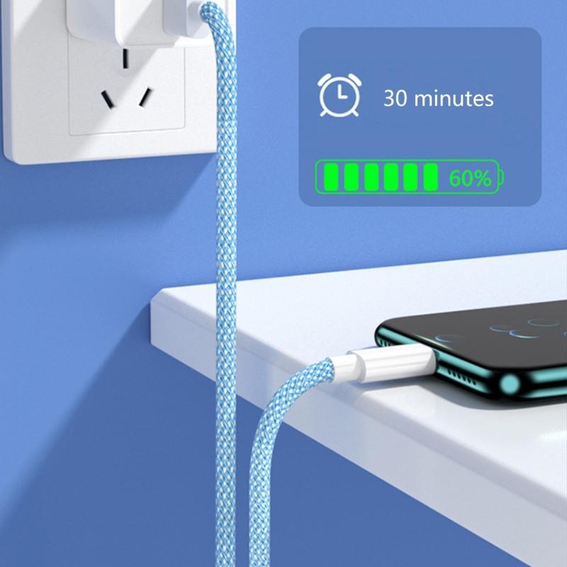High Efficiency 2m Type C Charging Cable Power Adapter Line Wire Cord for Smartphone Earbud Braided Design Easy to Use