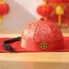 Chinese Costume Cap Traditional Ancient Satin Brocade Hat with Tassel for Entertainers,