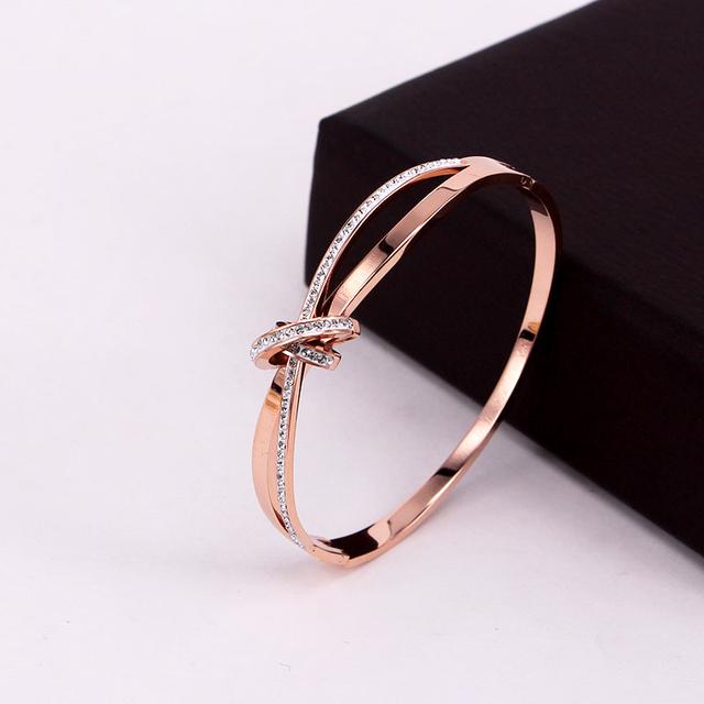 Classic Design Cross Semicircle Zircon Bracelet Bangle For Women Stainless Steel Gold Rose  Silver Color  Jewelry