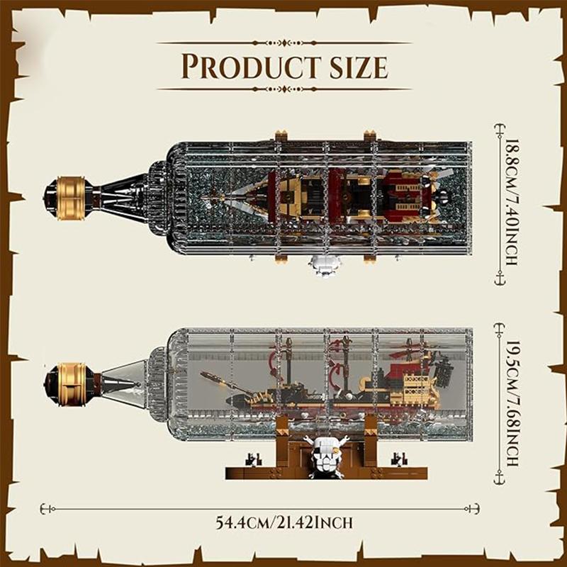 MOULD KING 10066 One Piece Ship In a Bottle Building Blocks Kits, MOC Queen Anne's Revenge Pirate Ship Model Building Sets(2488+ Pieces)
