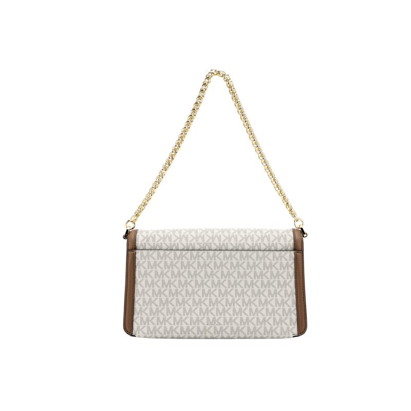 MICHAEL KORS Sonia Presbyopia Chain Flip Artificial Leather Small Square Bag Hand Crossbody Shoulder Bag Medium Women's Vanilla White and Acorn Brown