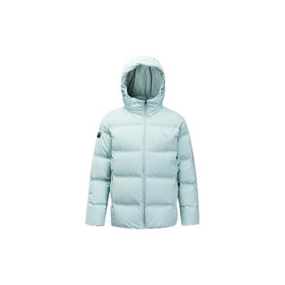Solid Color Logo Print Zip-Up Hooded Down Jacket Men Outerwear Blue 952247912-1
