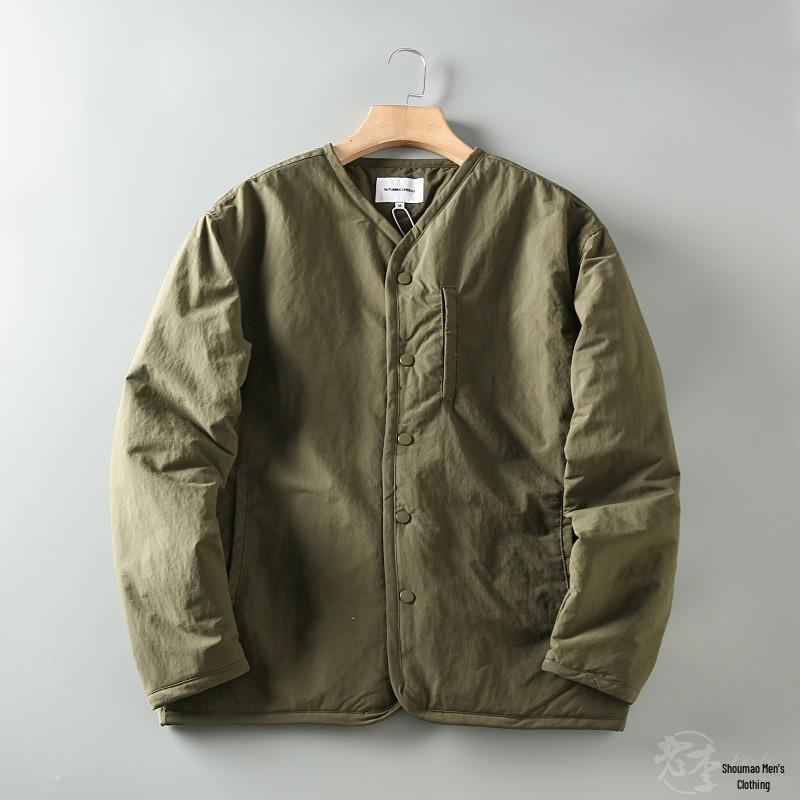 Men's Retro Military-Style V-Neck Cotton Padded Jacket - Autumn/Winter Outdoor Workwear Trend