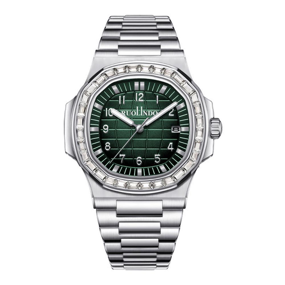 Square Watch for Men Waterproof Luminous Date Wristwatch Stainless Steel Quartz Watches