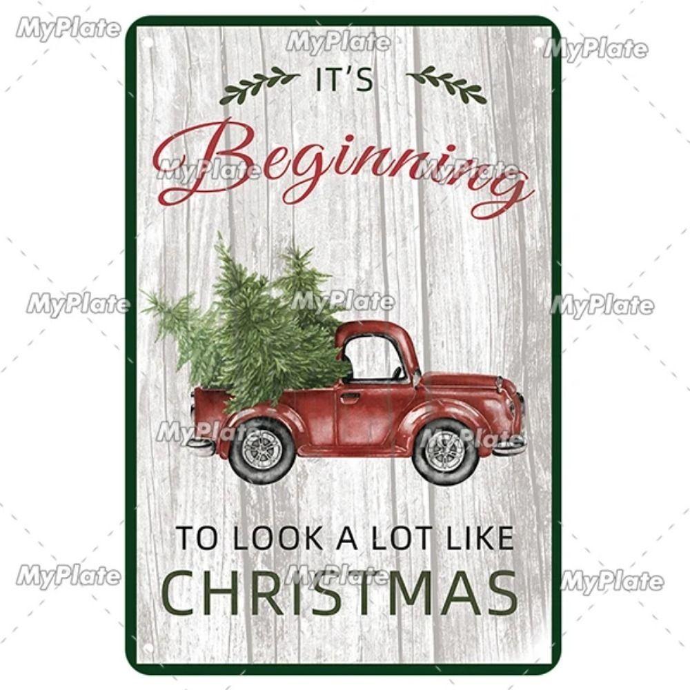 Vintage Christmas Metal Tin Sign Home Festive Wall Decor