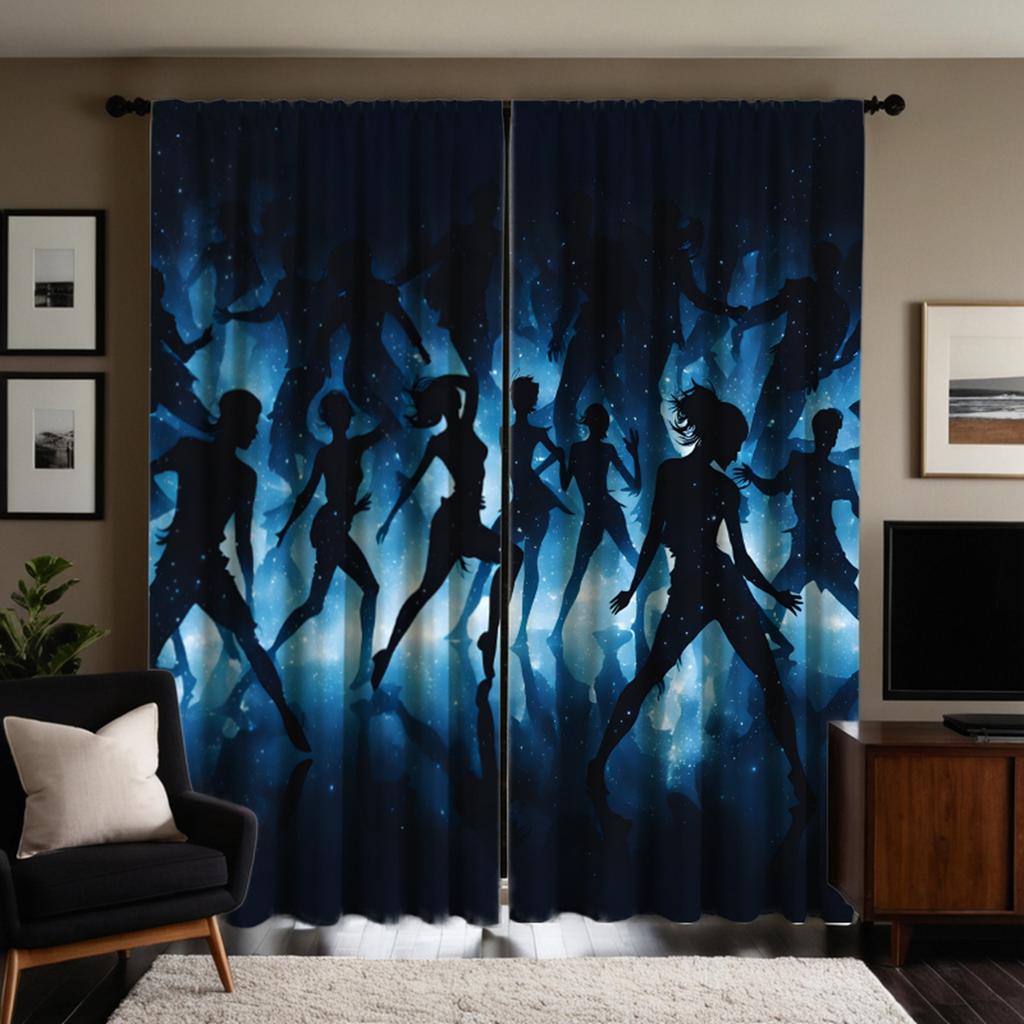 2pcs HD Decorative Curtain Two Dance Youth Blue Digital Printed Curtain Home Decoration Style Decoration Living Room Bedroom