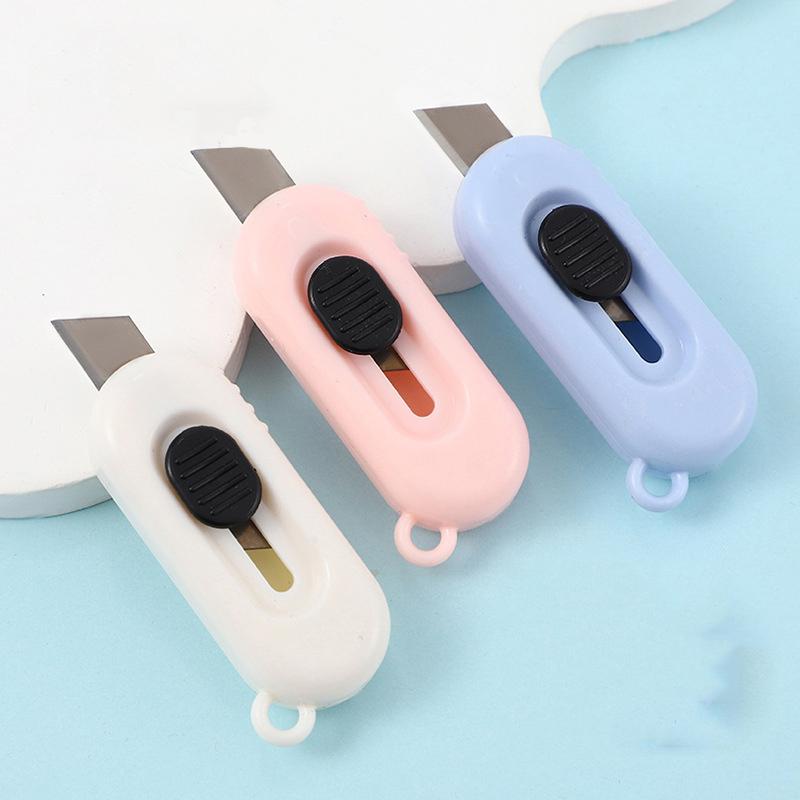 Kawaii Mini Pocket Utility Knife Express Box Paper Cutter Art Craft Wrapping Opener with Keychain Hole Office School Stationery
