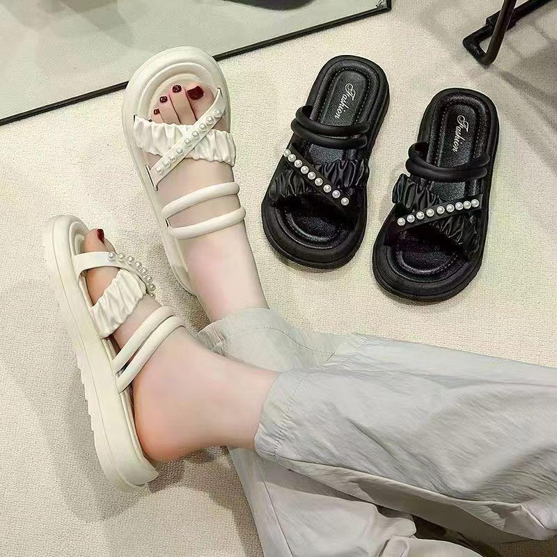 New pearl two wear thick-soled slippers women's fashion versatile cool slippers summer