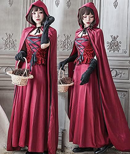 [Milky Time] Little Red Riding Hood Halloween Cosplay Costume, Long Dress with Cloak