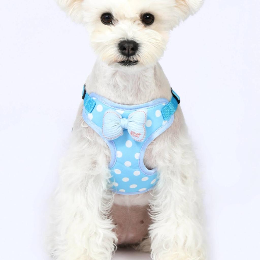 Bowtie Dog Harness Set Soft Pink Dotted Harness Pet Accessory Breathable Escape Resistant
