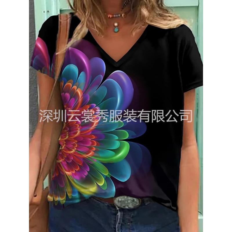 QICED Moda Donna Casual Manica Corta Scollo a V Bluse e Camicie