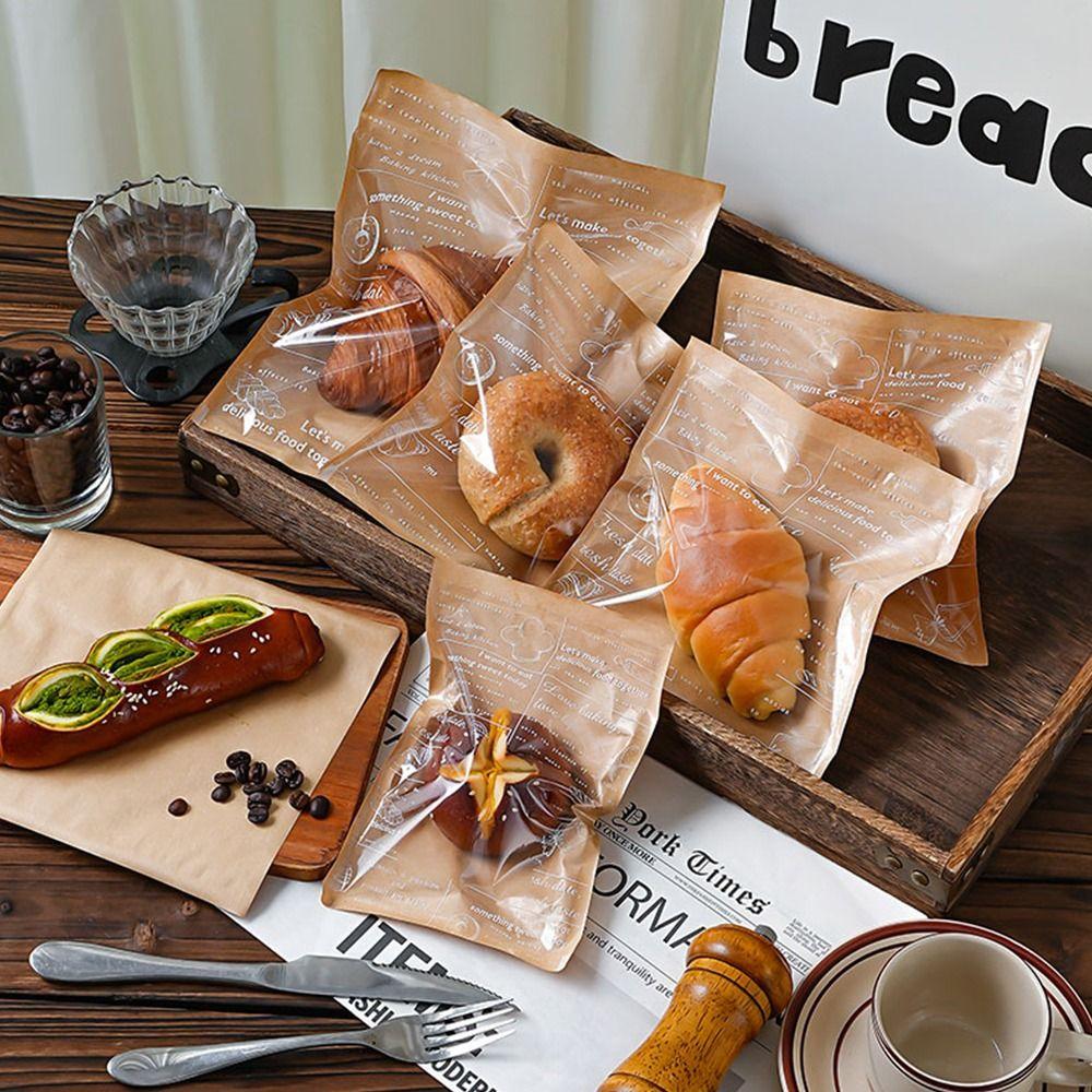 100PCS Cartoon Pattern Food Packaging Bag Heat-resistant Transparent Window Kraft Paper Packing Bag Kraft Paper Oil Resistant