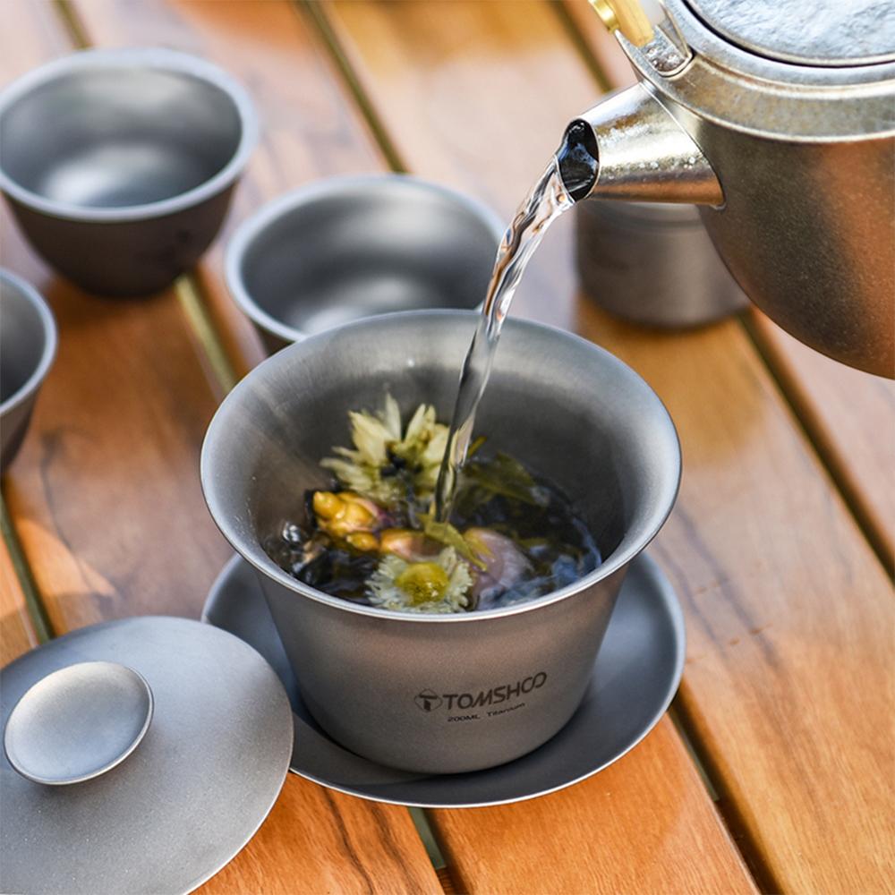 TOMSHOO Pure Titanium Tea Set Cover Bowl Single Fairway Cup Tea Cup Set Double Layer Anti-Scald Kung Fu Tea Three Talents Cover