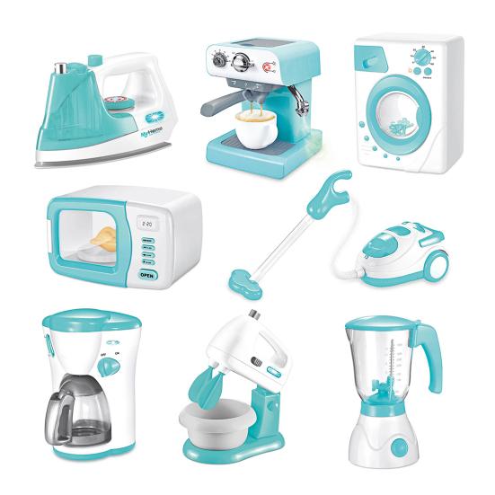 Kids Housework Helper Toy Set Pretend Play Kitchen Appliances with Coffee Maker Vacuum Cleaner & Washing Machine