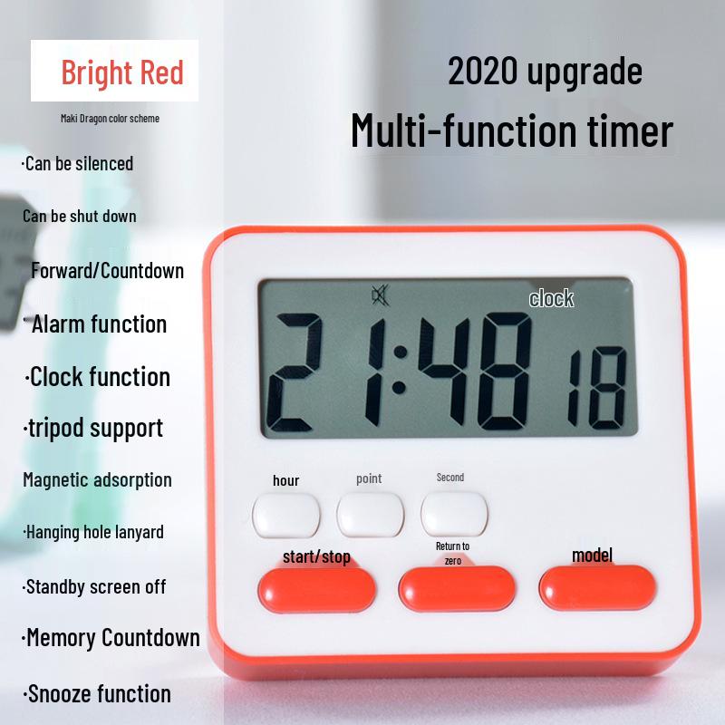Customizable Kitchen Timer and Alarm Clock with Labeling Option for Students and Silent Mode