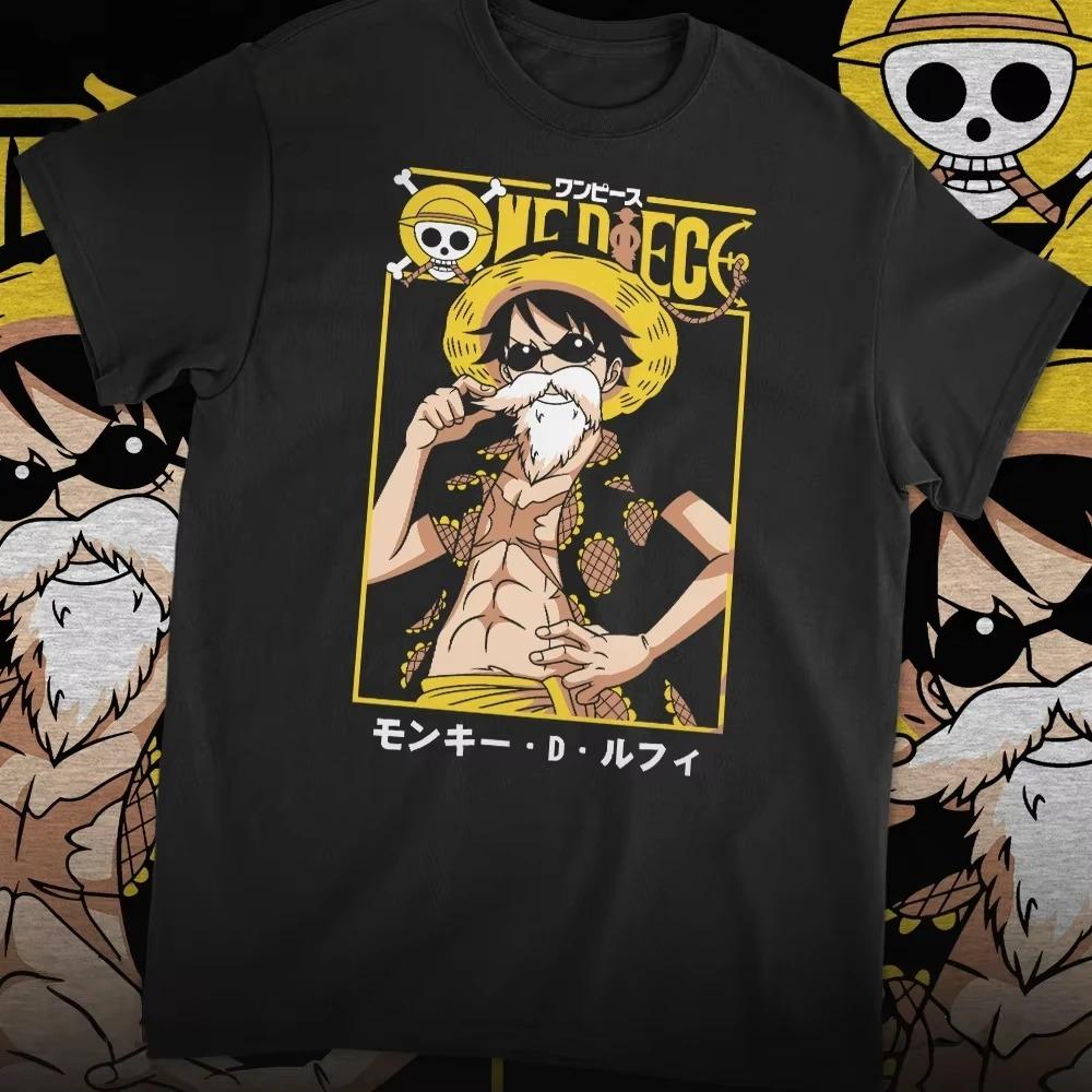 One Piece Monkey D. Luffy Fake Beard Disguise Graphic Unisex Casual Anime Black Streetwear T-Shirt 4XL