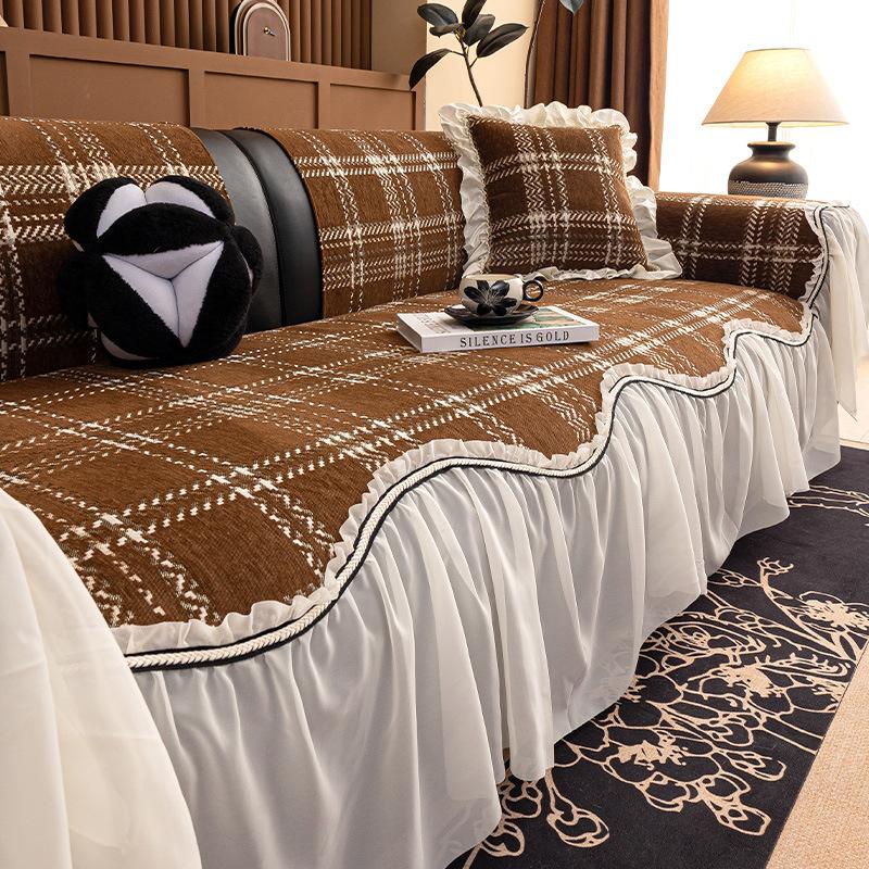 French Light Luxury Skirt Sofa Cushion Cover 2025 New Four-season Universal Seat Cushion Cover Fixed Non-slip Cushion