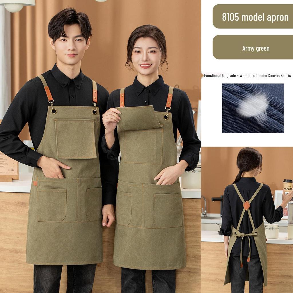 Premium Waterproof Canvas Apron for Catering, Baristas, Baking, Milk Tea Shops - Custom Logo Workwear