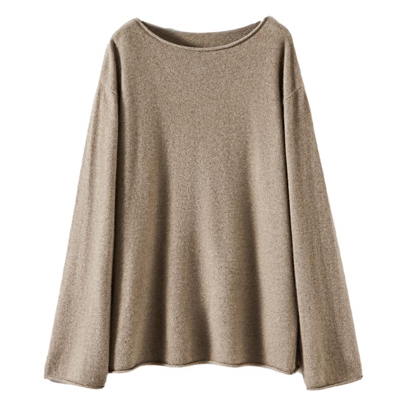 Women's Long Sleeve One-Shoulder Cashmere Knit Sweater - Mid-Length, Rolled Edge, Autumn/Winter Collection