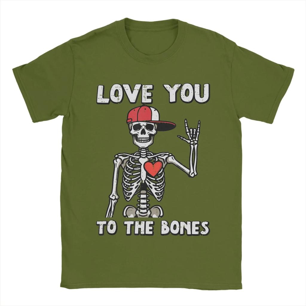 Valentines Day Skeleton Love You Rocker T Shirt for Men Cotton Vintage T-Shirt Round Collar Tees Short Sleeve Clothing Gift Idea