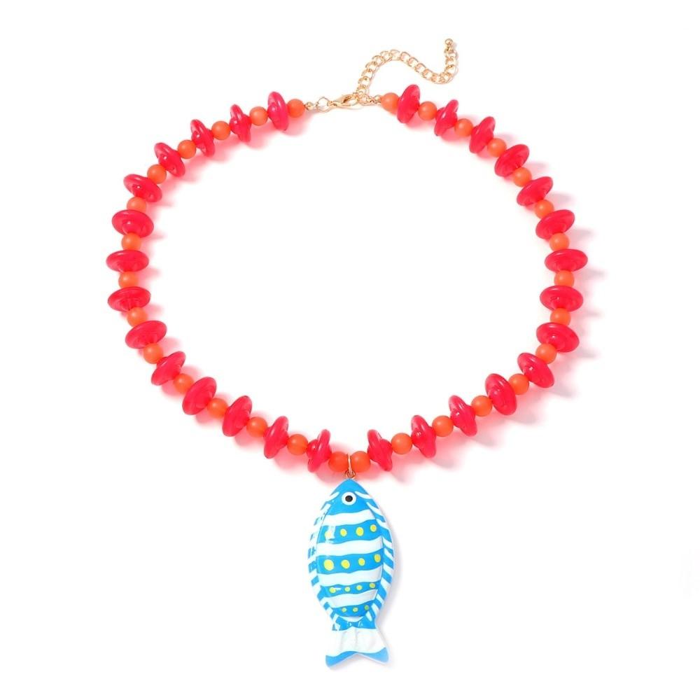 Starfish Shell Charm Fish Starfish Pendant Necklace Colorful Beads Boho Necklace  Jewelry Gifts