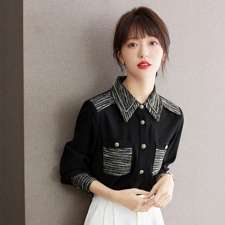 Spring Autumn Design Office Lady Work Wear Blouse and Tops Long Sleeve Patchwork Clothes