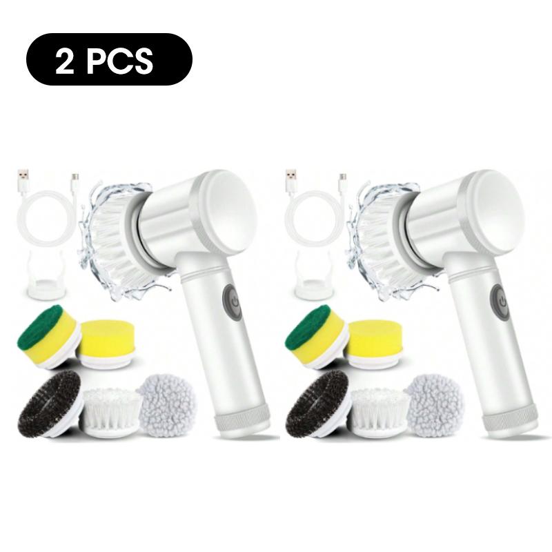 Electric Spin Scrubber with 5 Brush Heads, Wireless USB Rechargeable Multi-Surface Cleaner for Bathroom Kitchen Glass Utensils