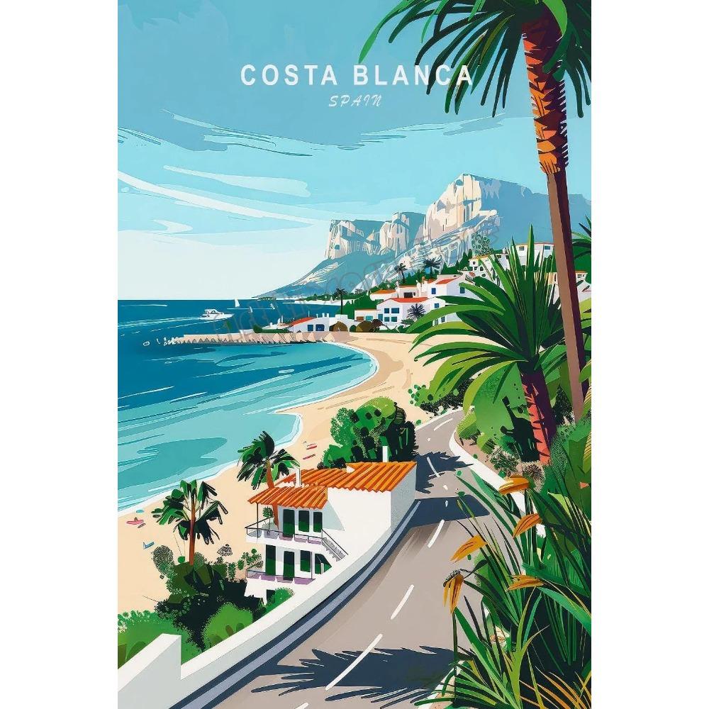 Retro Spain Cityscape Poster Nordic Style Canvas Print Coastal Architecture Art for Wall Decor