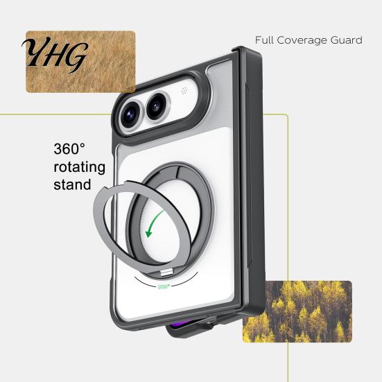 Slim Protective Cover for IPhone 2026 Magnetic Foldable Case iPhoneDuo, Full Hinge Protection, Rotating Durable Hard PC Smartphone Kickstand,
