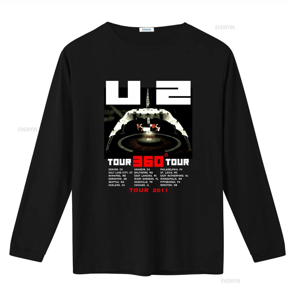 U2 360 Tour 2011 Cities Dates T Shirt Fashion vintage Washed designer clothes Top For Everyday Wear Unisex fashion Slightly