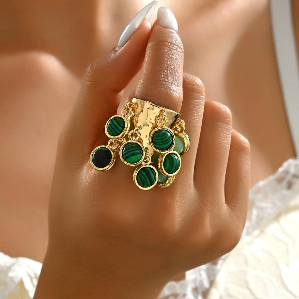 Multi-pendant Fringe Open Ring Adjustable Exaggerated Ring Creative Colorful Bead Rings  Banquet зелёный