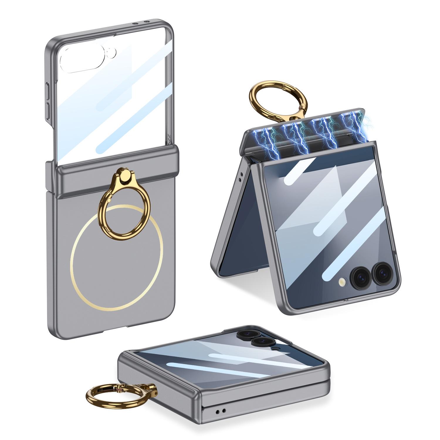 

Suitable for Samsung Z Flip7 Folding Mobile Phone Case Ultra Thin Shaft Full Inclusive Ring Fashionable Magnetic Thin Ring Wireless Charging SM-Flip7