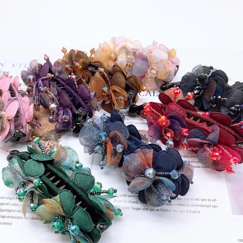 Anti-Slip Handmade Banana Hair Clip Elegant Rose Twist Fashion Hair Accessory for Women Prom Event Hair Styling