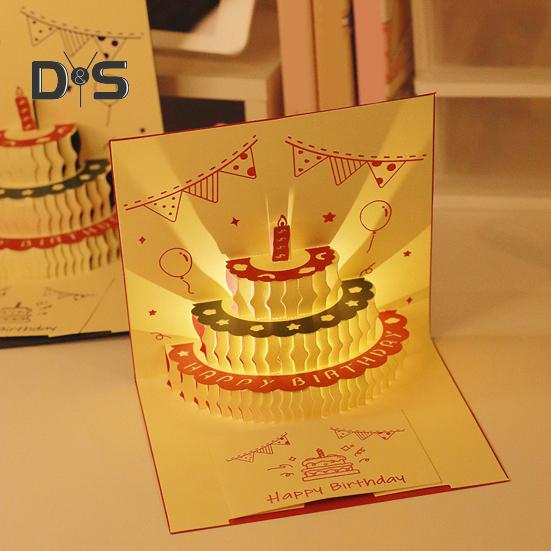 3D Urodzinowa Karta Pop-Up Karta Powitalna z Muzycznymi Światłami Wesoła Karta Urodzinowa z Tortem dla Kobiet Mężczyzn Dzieci Przyjaciół