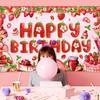 Pink Themed Strawberry Children Birthday Party Decoration Banner Background