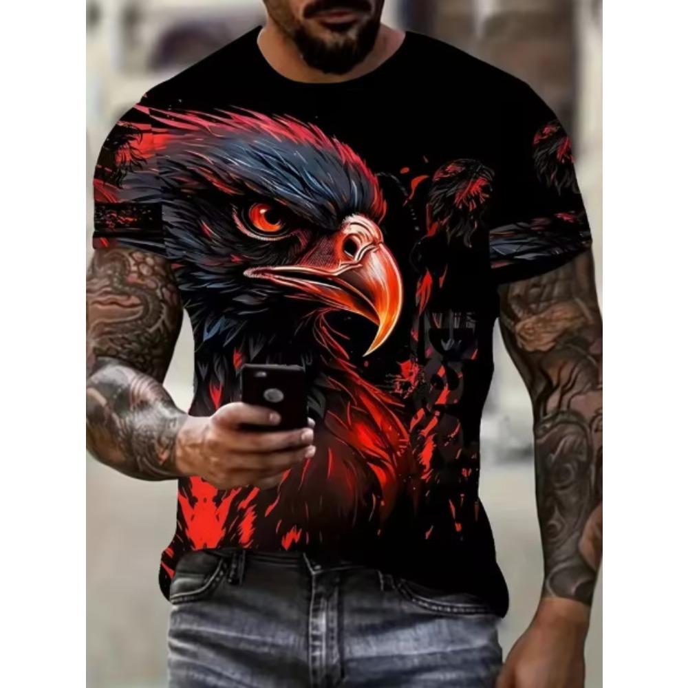 Summer Men's Casual Short Sleeved T-shirt Personality Cool Eagle Pattern 3D Printing Fashionable Comfortable Breathable Loose Sports Versatile T-shirt