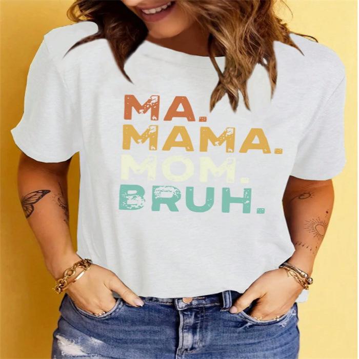 Sommar Rund Hals Tryckt Topp Modern Avslappnad Söt Kortärmad Damt-shirts i Ren Bomull