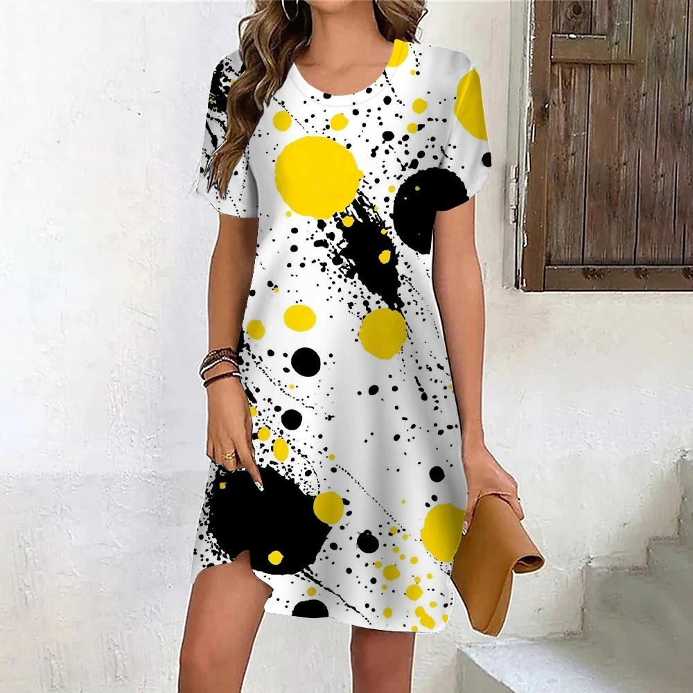 Fashion 3D Print Summer Dress Loose Casual Short Sleeve O-Neck Mini Dress