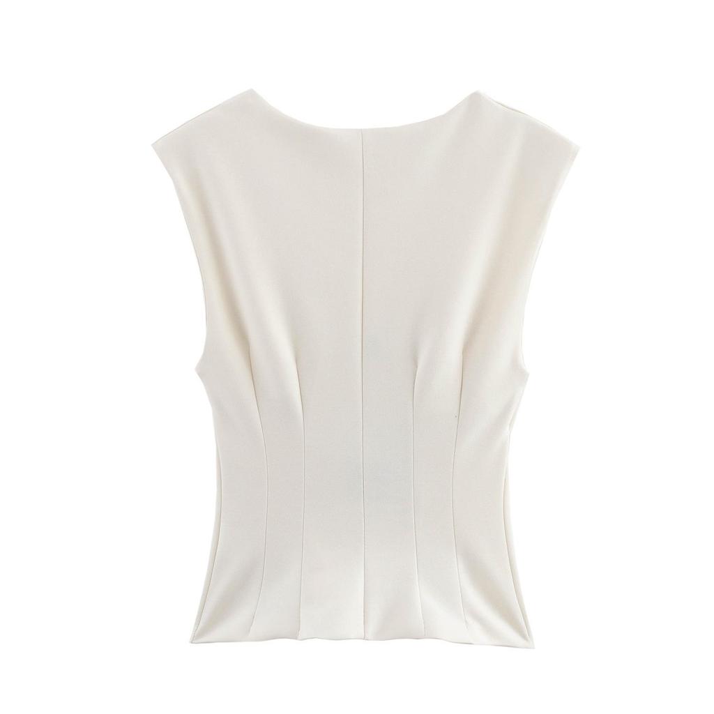 Damen V-Ausschnitt Weste-Stil Oberteil & Lange Hose Set - Lässiges Einreiher-Design
