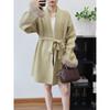 Thickened splicing wool sleeve lace-up knitted cardigan autumn and winter new temperament high-end sweater jacket women