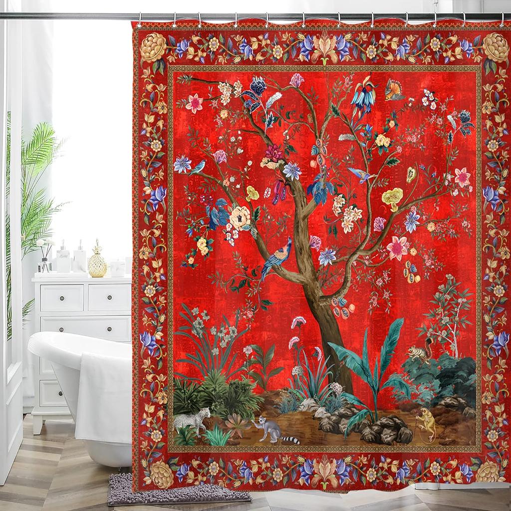 Bohemian Flower Bathroom Curtain Colorful Boho Floral Print Beautiful Bright Polyester Fabric Cloth Shower Curtain for Bathroom