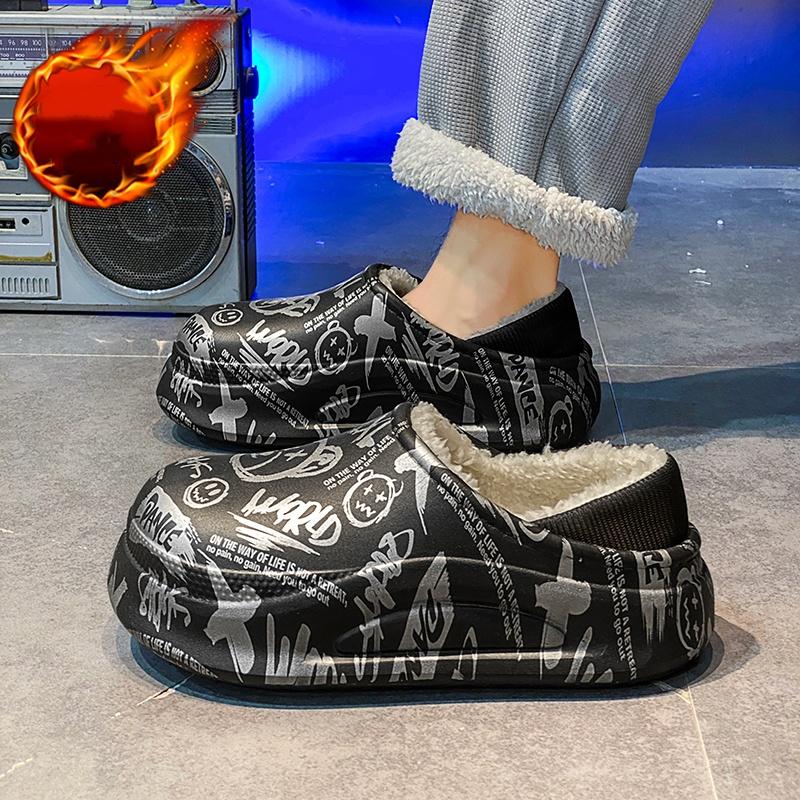 Cotton Slide Shoes For Men And Women, Autumn And Winter Home Wear, Anti-Skid, Warm, Thick-Soled, Fleece-Lined Cotton Shoes For Couples