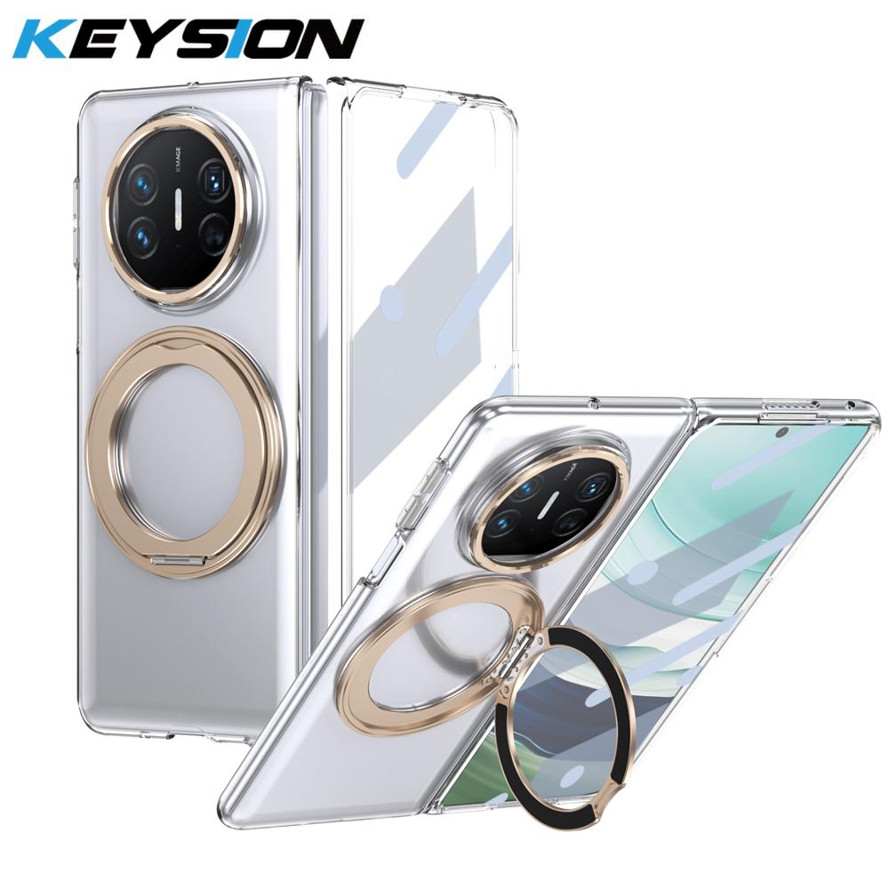 KEYSION 360° Rotating Magnetic Ring Stand Case for Huawei Mate X6 X5 X3 Transparent Hard PC Phone Cover with Screen Protector